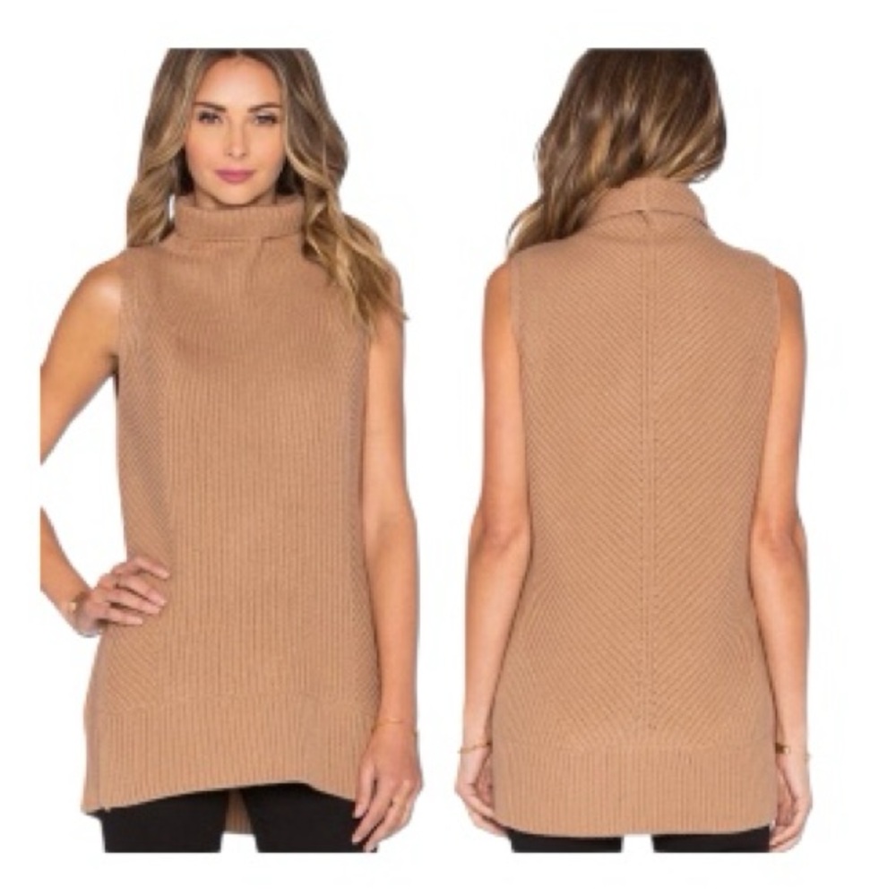 Vince Directional Rib Sleeveless brown Turtleneck sweater XXS